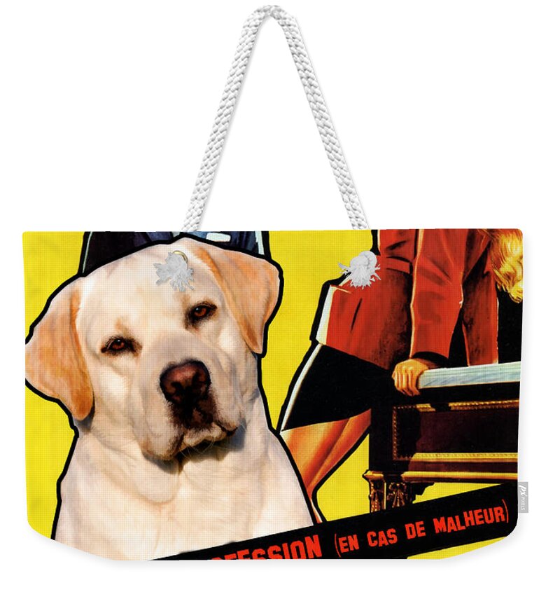 Labrador Retriever Weekender Tote Bag featuring the painting Labrador Retriever Art Canvas Print - Love Is My Profession Movie Poster by Sandra Sij