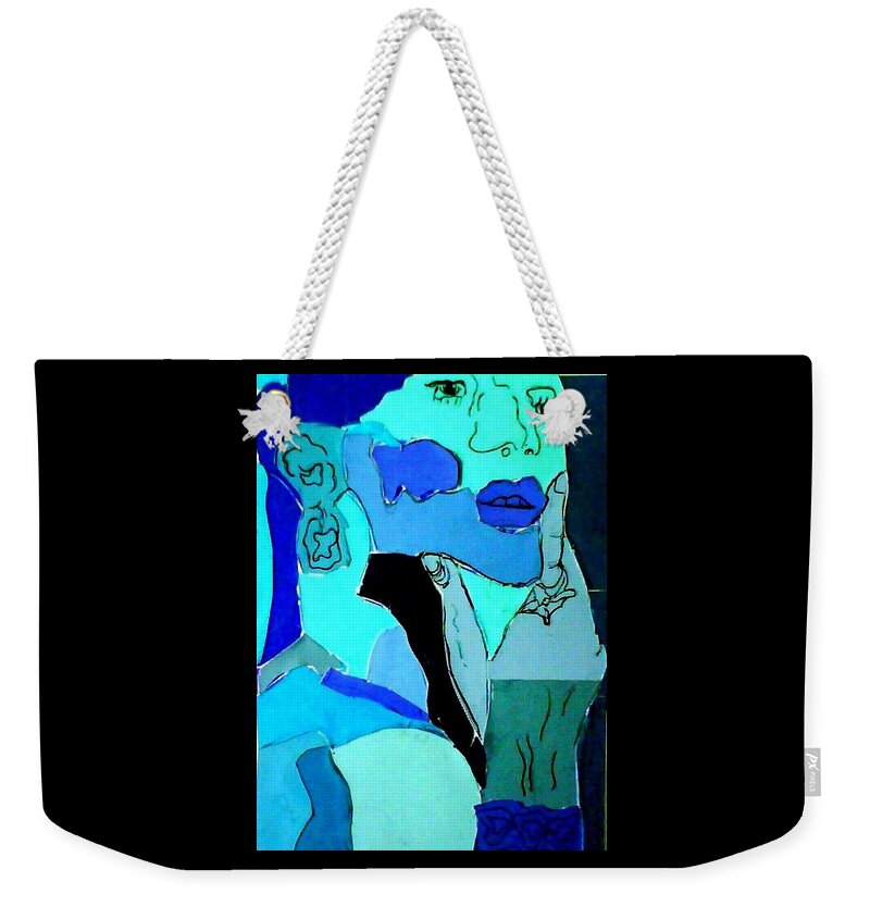 Lady Weekender Tote Bag featuring the mixed media Lady in Blue by Suzanne Berthier