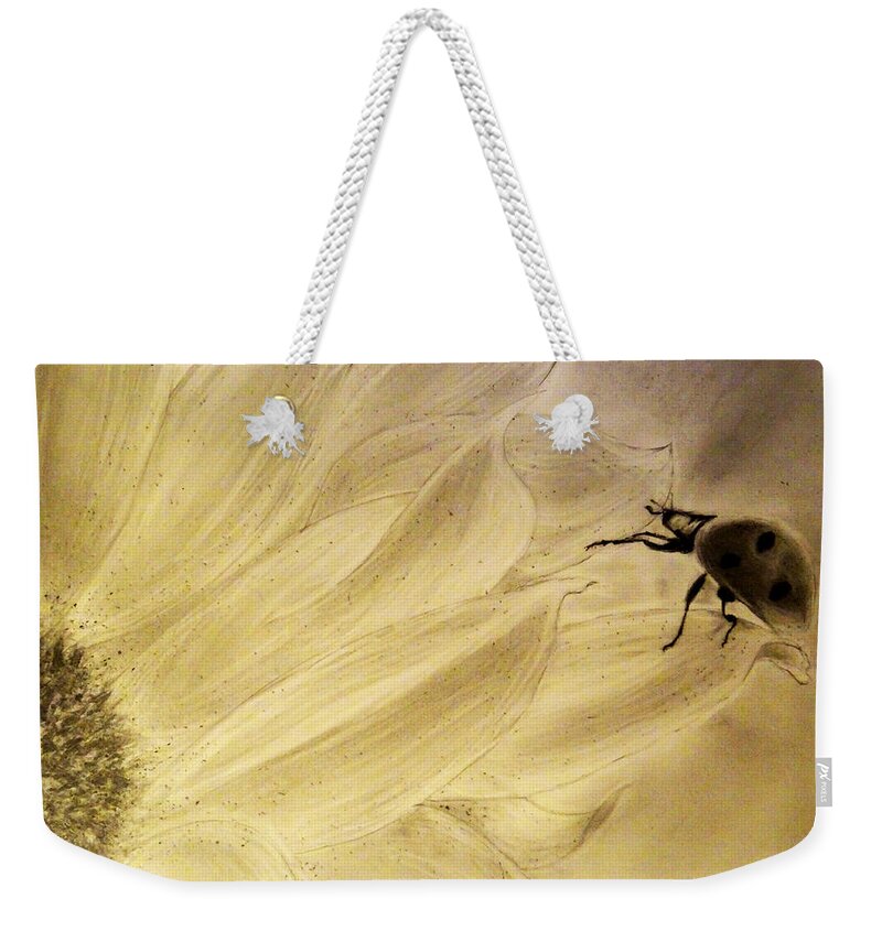 Ladybug Weekender Tote Bag featuring the drawing Ladybug on a Sunflower by Jose A Gonzalez Jr