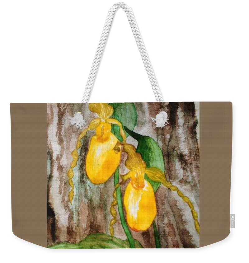 Lady Slippers Weekender Tote Bag featuring the painting Ladyslippers by Deb Stroh-Larson