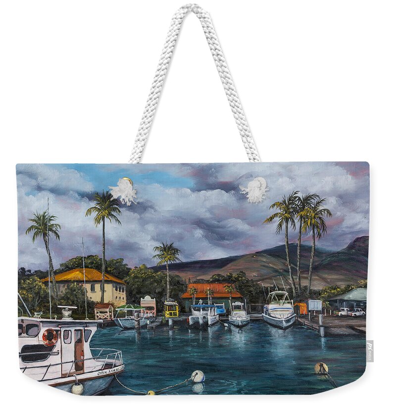 Landscape Weekender Tote Bag featuring the painting Lahaina Harbor by Darice Machel McGuire