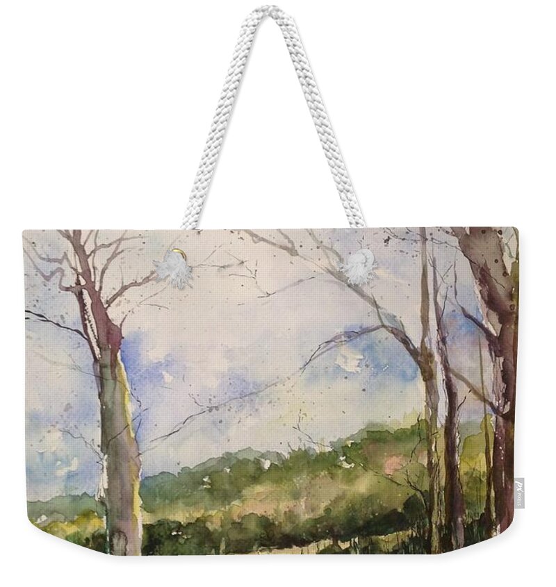 North Little Rock Weekender Tote Bag featuring the painting Lake #1 North Little Rock by Robin Miller-Bookhout