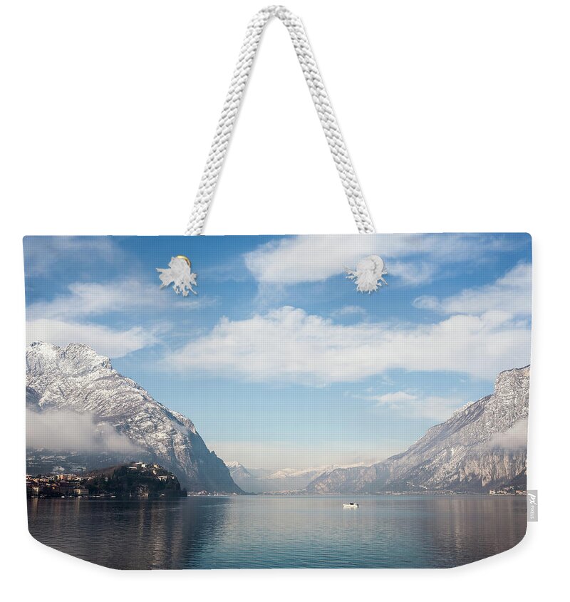 Scenics Weekender Tote Bag featuring the photograph Lake And Mountain by Deimagine