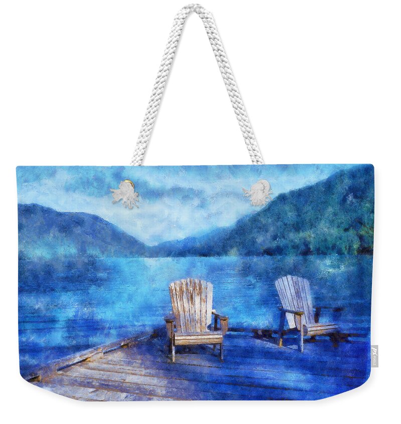 Lake Crescent Weekender Tote Bag featuring the digital art Lake Crescent by Kaylee Mason