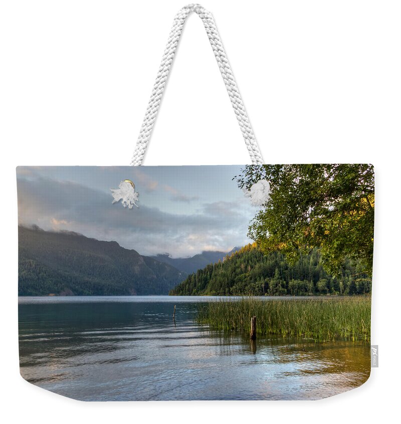 Crescent Weekender Tote Bag featuring the photograph Lake Crescent Morning by Heidi Smith