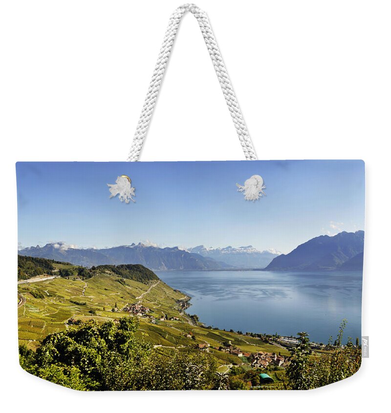 Vineyard Weekender Tote Bag featuring the photograph Lake Geneva Vineyards by Rob Hemphill