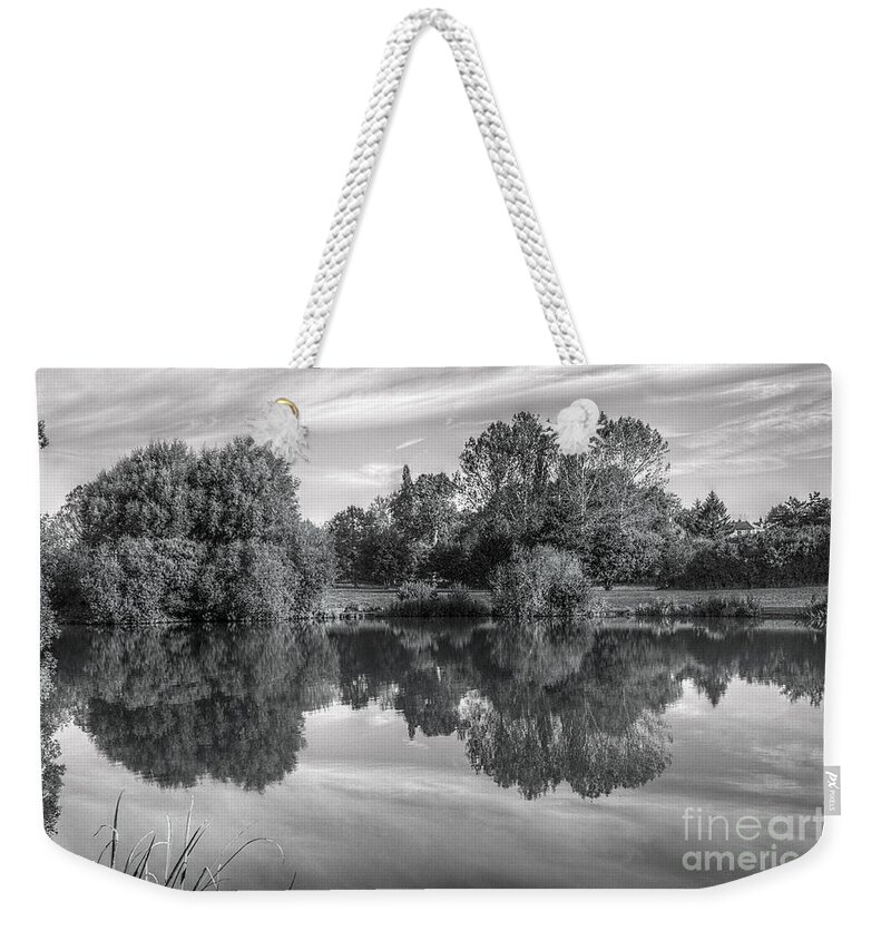 St James Lake Weekender Tote Bag featuring the photograph Lake Reflections by Jeremy Hayden