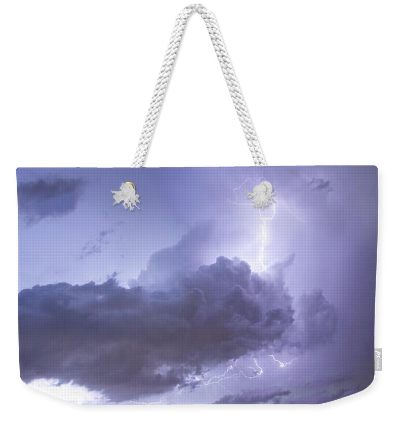 Lightning Weekender Tote Bag featuring the photograph Lake Thunder Cell Lightning Burst by James BO Insogna