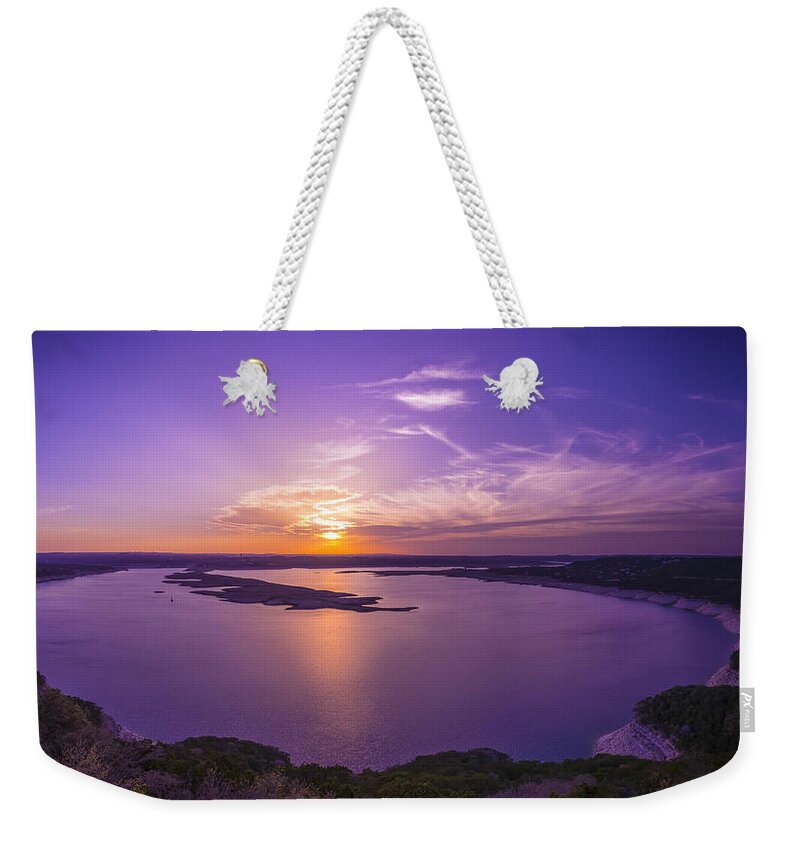 Lake Travis Sunset Weekender Tote Bag featuring the photograph Lake Travis Sunset by David Morefield