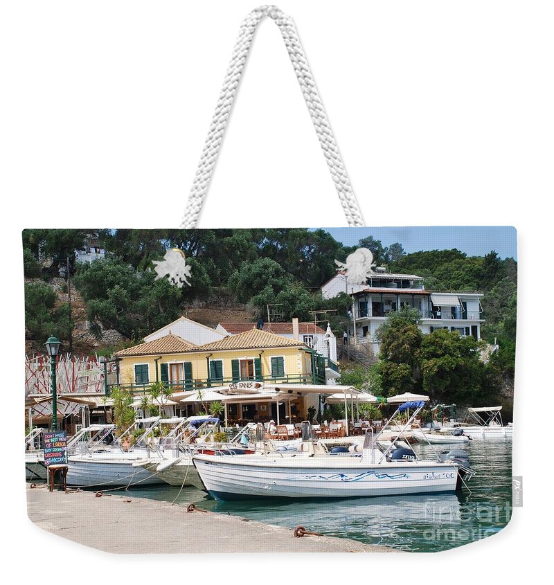 Paxos Weekender Tote Bag featuring the photograph Lakka harbour on Paxos by David Fowler