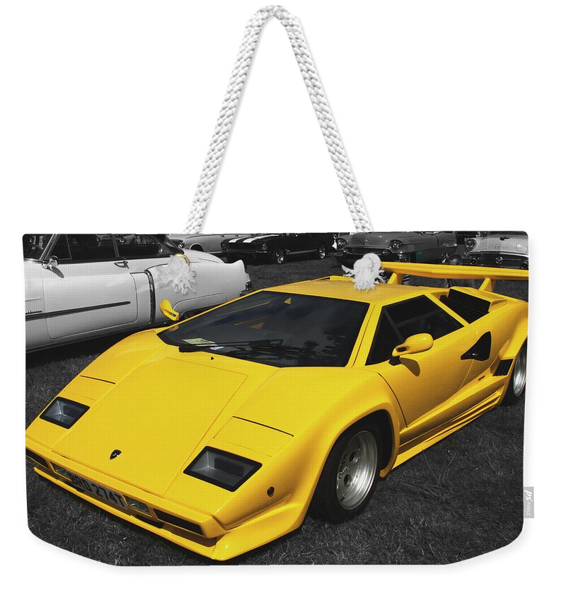 Lamborghini Weekender Tote Bag featuring the photograph Lamborghini Countach by Chris Day