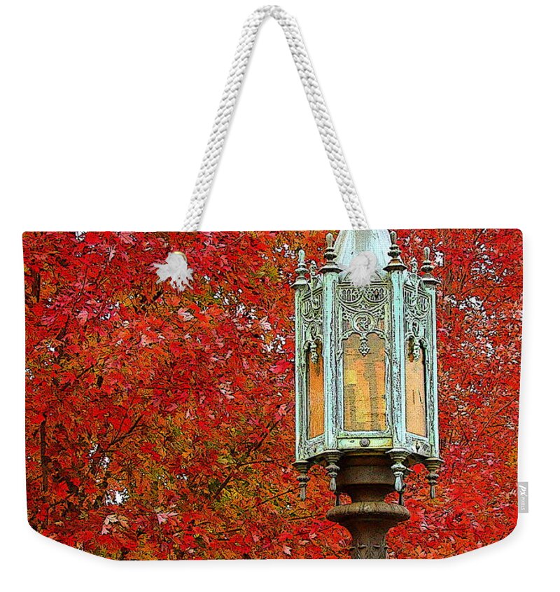 Fine Art Weekender Tote Bag featuring the photograph Lamp Post in Fall by Rodney Lee Williams