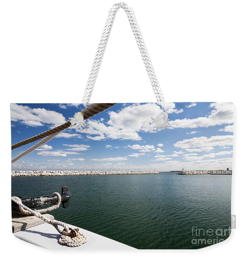 Boat Weekender Tote Bag featuring the photograph Land Ho by Patty Colabuono