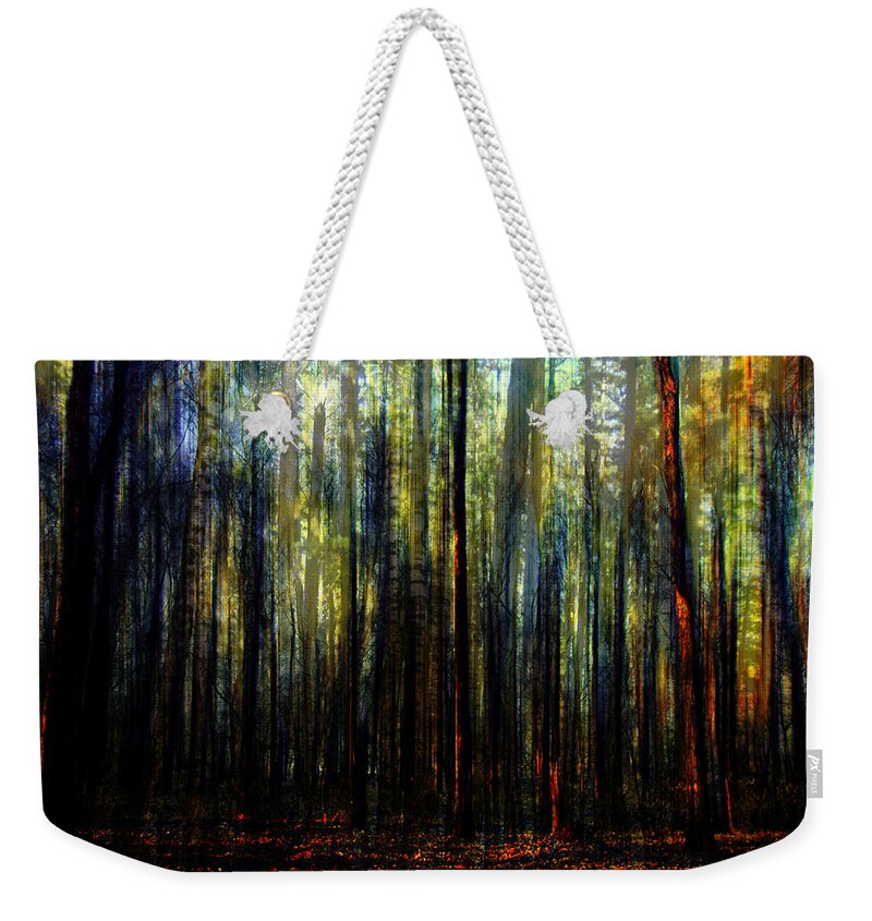 Digital-art Weekender Tote Bag featuring the digital art Landscape Forest Trees Tall Pine by Mary Clanahan