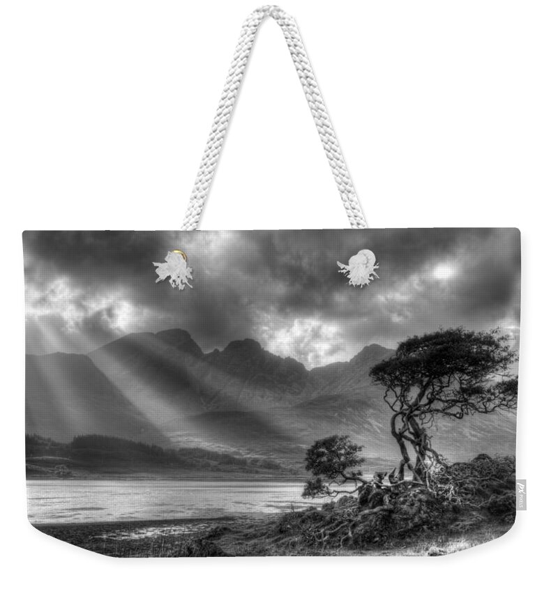 Scottish Landscapes Weekender Tote Bag featuring the photograph Lonely tree. Landscape of the Scottish Highlands in Scotland by Michalakis Ppalis