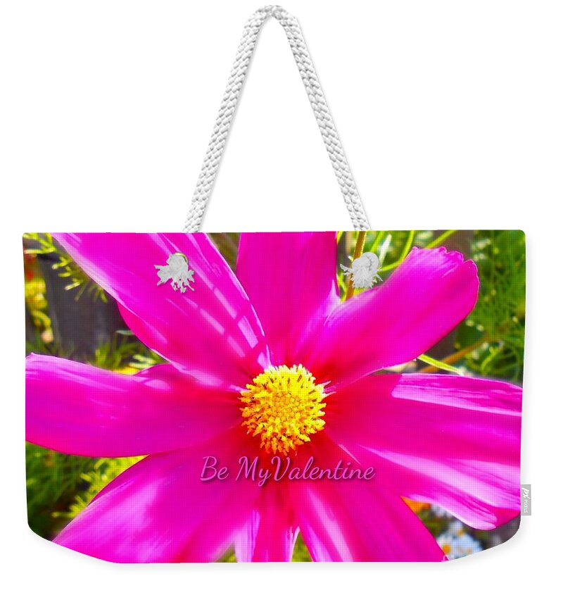 Pink Flowers Weekender Tote Bag featuring the photograph Large Pink Flower Valentine by Joan-Violet Stretch