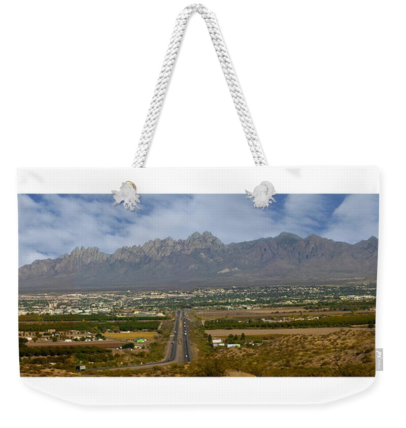Thank You For Buying A 40 Wide Print Of Las Cruces Weekender Tote Bag featuring the photograph Las Cruces New Mexico Panorama by Jack Pumphrey