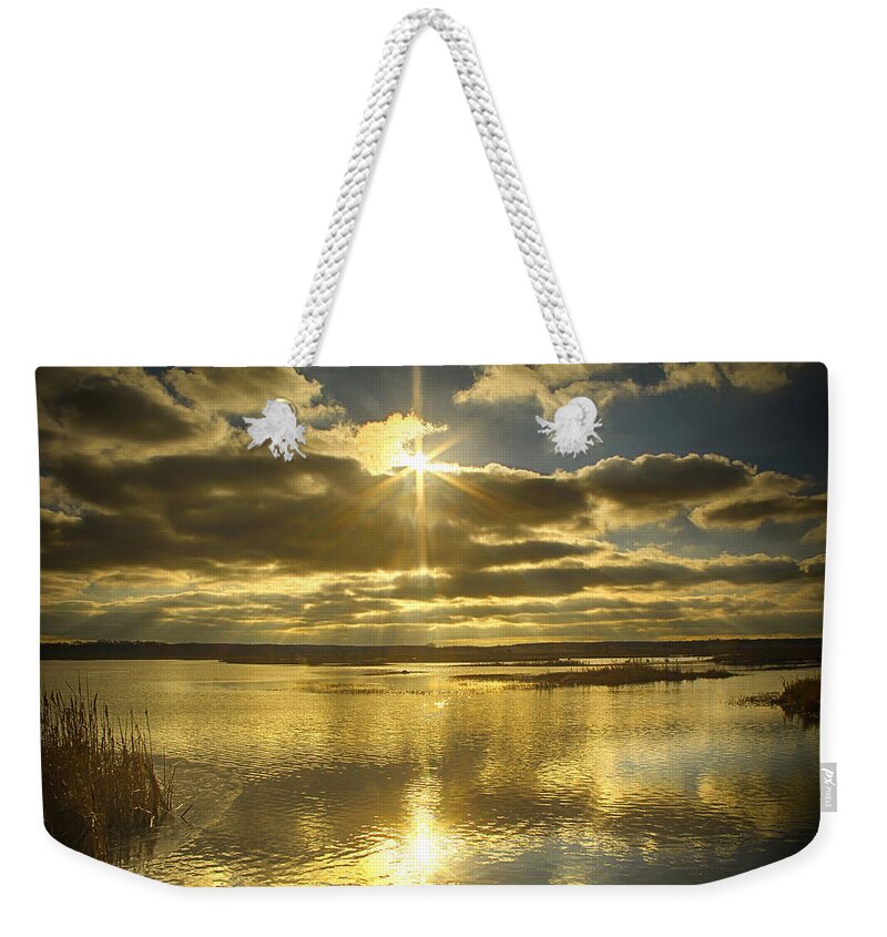 Sunset Over The Water Weekender Tote Bag featuring the photograph Last Night at Goose Pond by Michael J Samuels