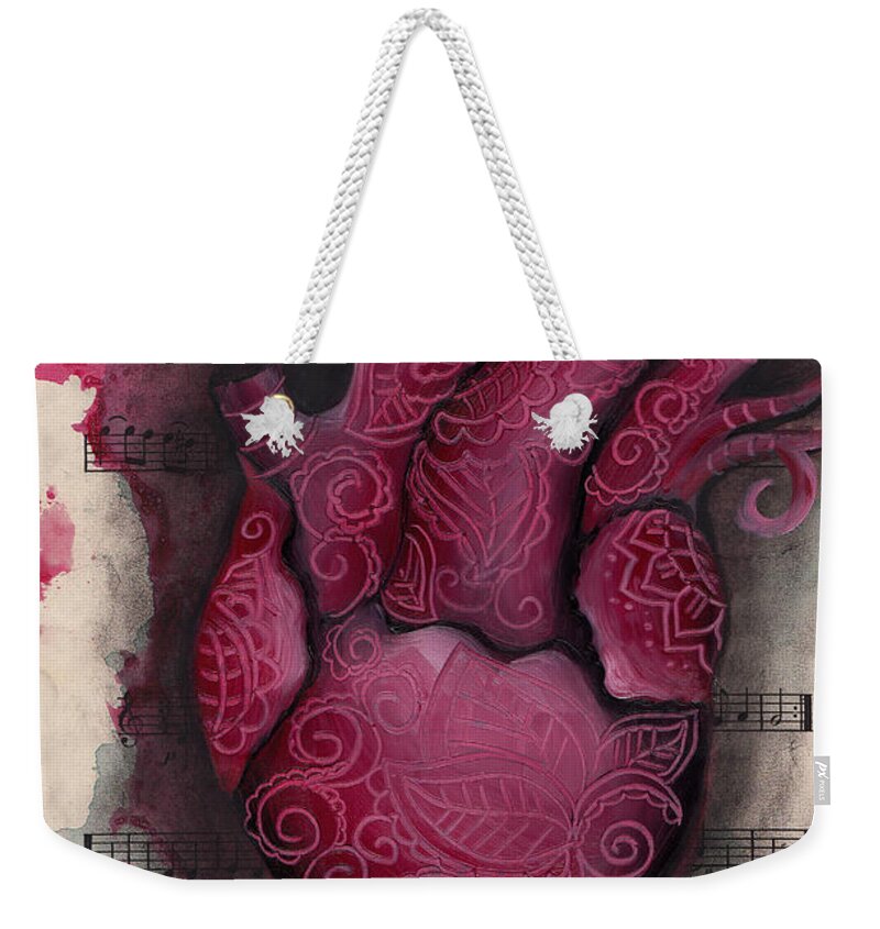 Human Heart Weekender Tote Bag featuring the painting Last Summer Rose by Abril Andrade