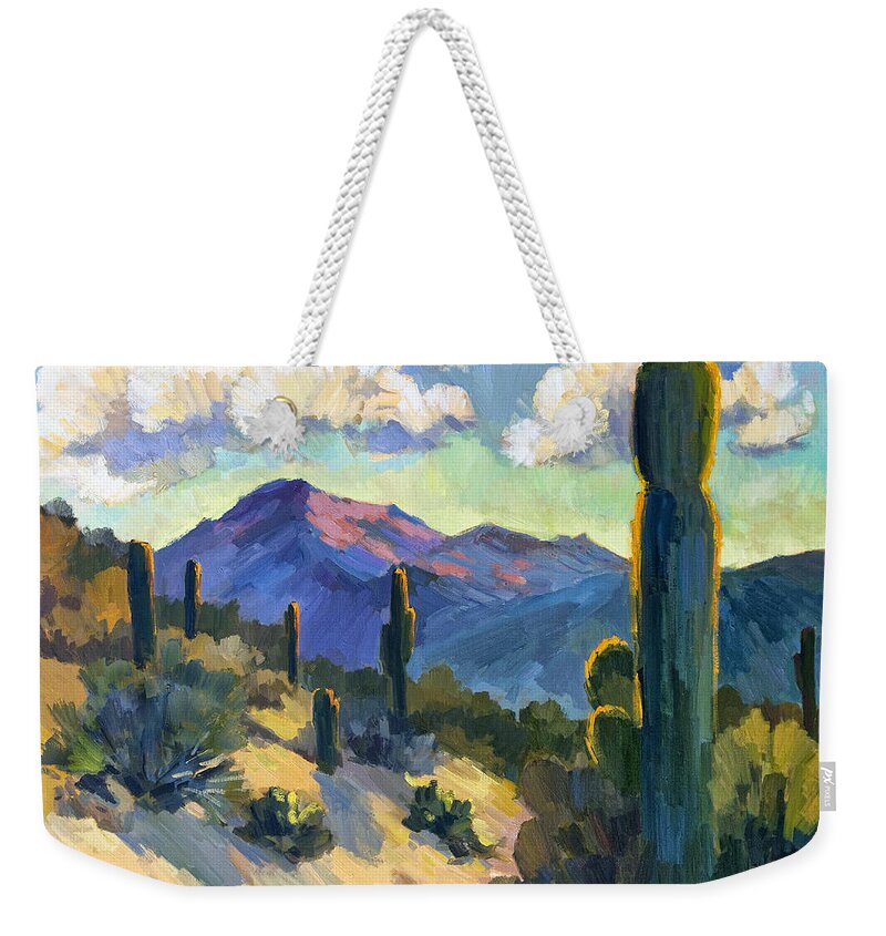 Late Afternoon Weekender Tote Bag featuring the painting Late Afternoon Tucson by Diane McClary