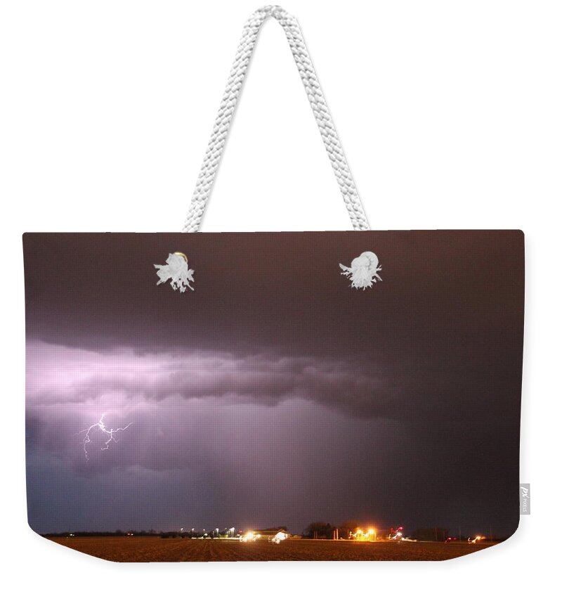 Stormscape Weekender Tote Bag featuring the photograph Late Evening Nebraska Thunderstorm by NebraskaSC