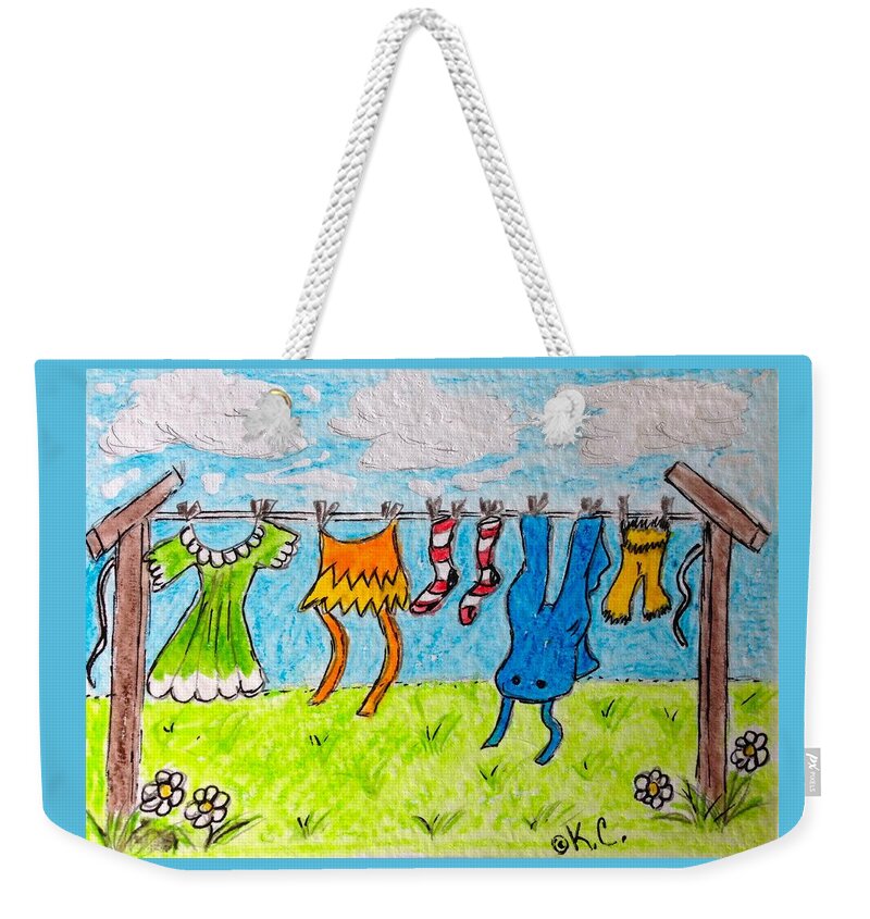 Laundry Weekender Tote Bag featuring the painting Laundry Day by Kathy Marrs Chandler