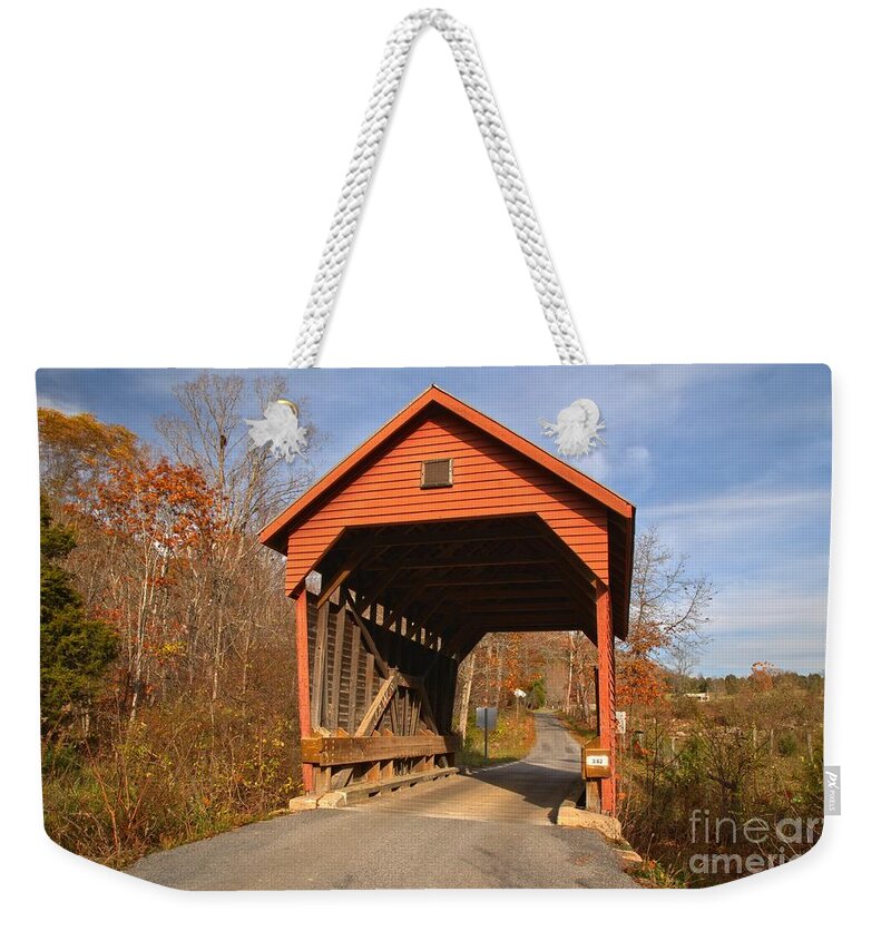 Laurel Creek Covered Bridge Weekender Tote Bag featuring the photograph Laurel Creek Covered Bridge - West Virginia by Adam Jewell