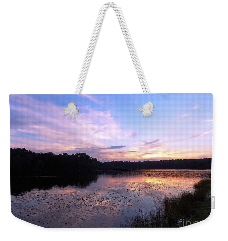Facemask Weekender Tote Bag featuring the digital art Lavender Sunset by Matthew Seufer