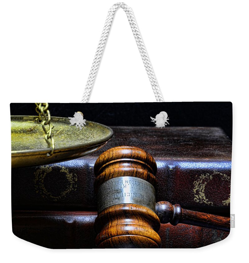 Paul Ward Weekender Tote Bag featuring the photograph Lawyer - Books of Justice by Paul Ward