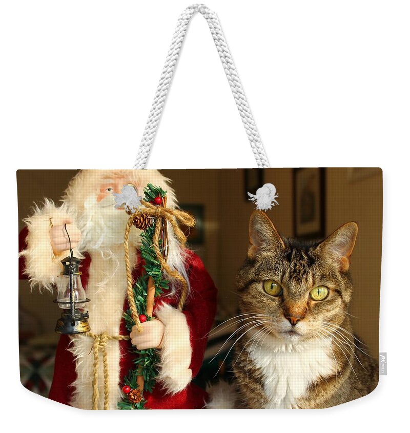 Santa Weekender Tote Bag featuring the photograph LB and his friend by Catie Canetti