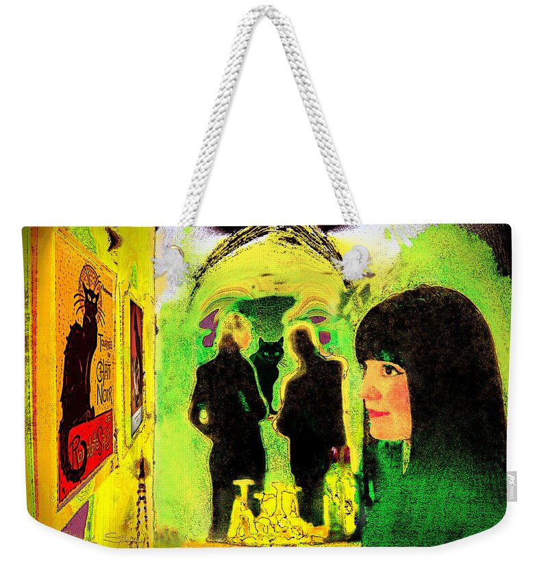 Le Chat Noir Weekender Tote Bag featuring the mixed media Le Chat Noir by Chuck Staley
