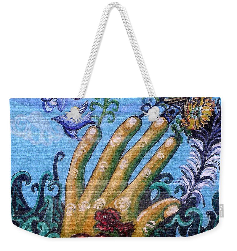 Hand Weekender Tote Bag featuring the painting Le Destin du Humain by Genevieve Esson