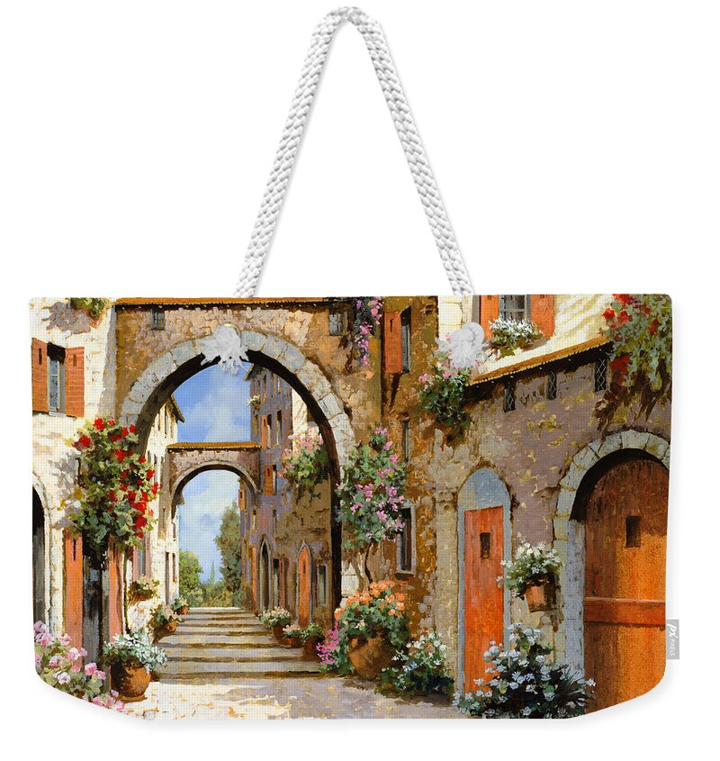 Landscape Weekender Tote Bag featuring the painting Le Porte Rosse Sulla Strada by Guido Borelli
