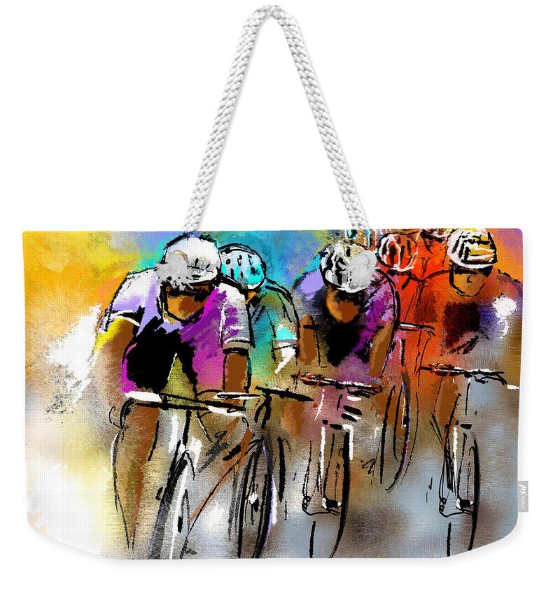 Sports Weekender Tote Bag featuring the painting Le Tour de France 03 by Miki De Goodaboom