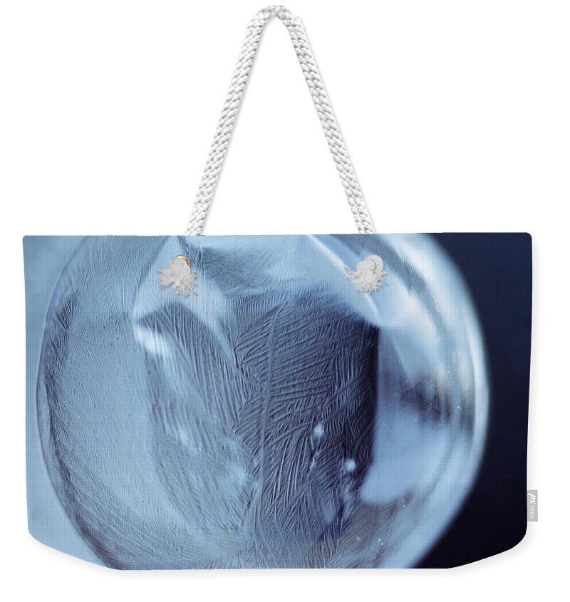 Macro Photography Weekender Tote Bag featuring the photograph Frozen Bubble Leaf Pattern by Crystal Wightman