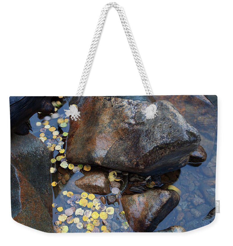 Autumn Colors Photographs Weekender Tote Bag featuring the photograph Leaves in a Stream by Jim Garrison