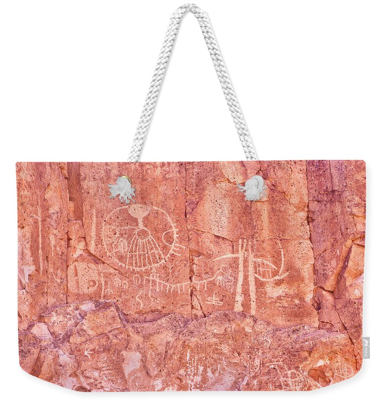 Petroglyphs Weekender Tote Bag featuring the photograph Petroglyphs Owens Valley California by Ram Vasudev