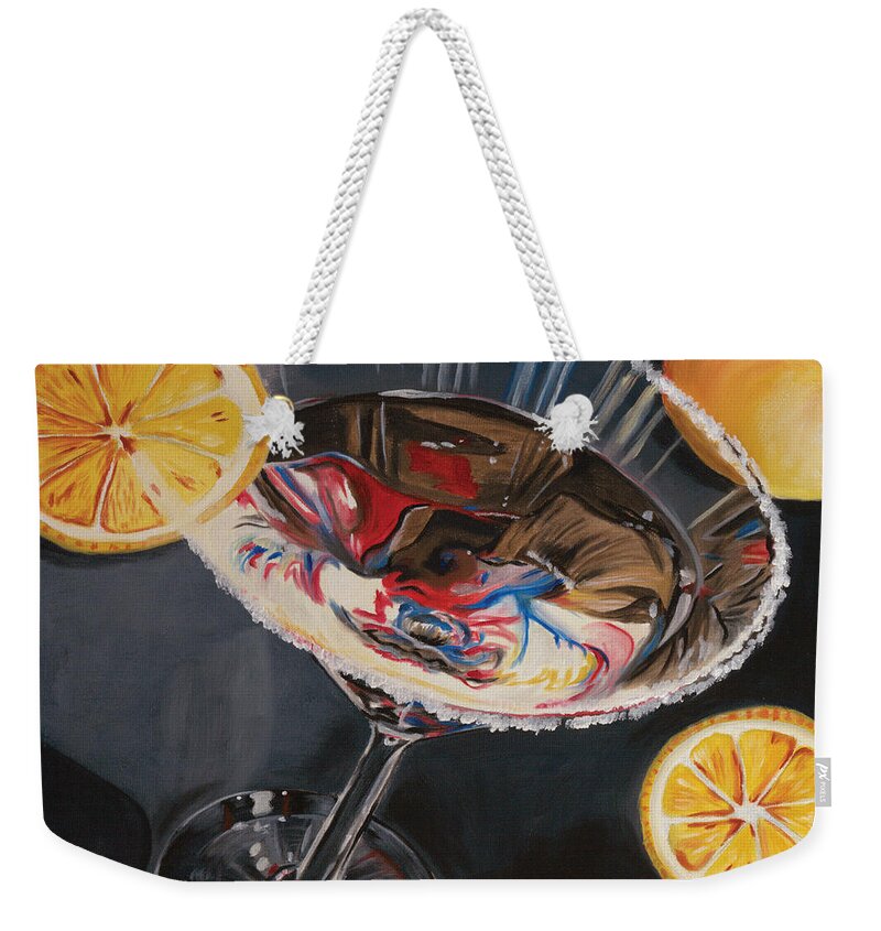 Lemons Weekender Tote Bag featuring the painting Lemon Drop by Debbie DeWitt