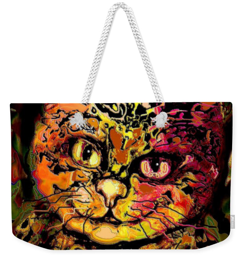Cat Weekender Tote Bag featuring the mixed media Leon by Natalie Holland