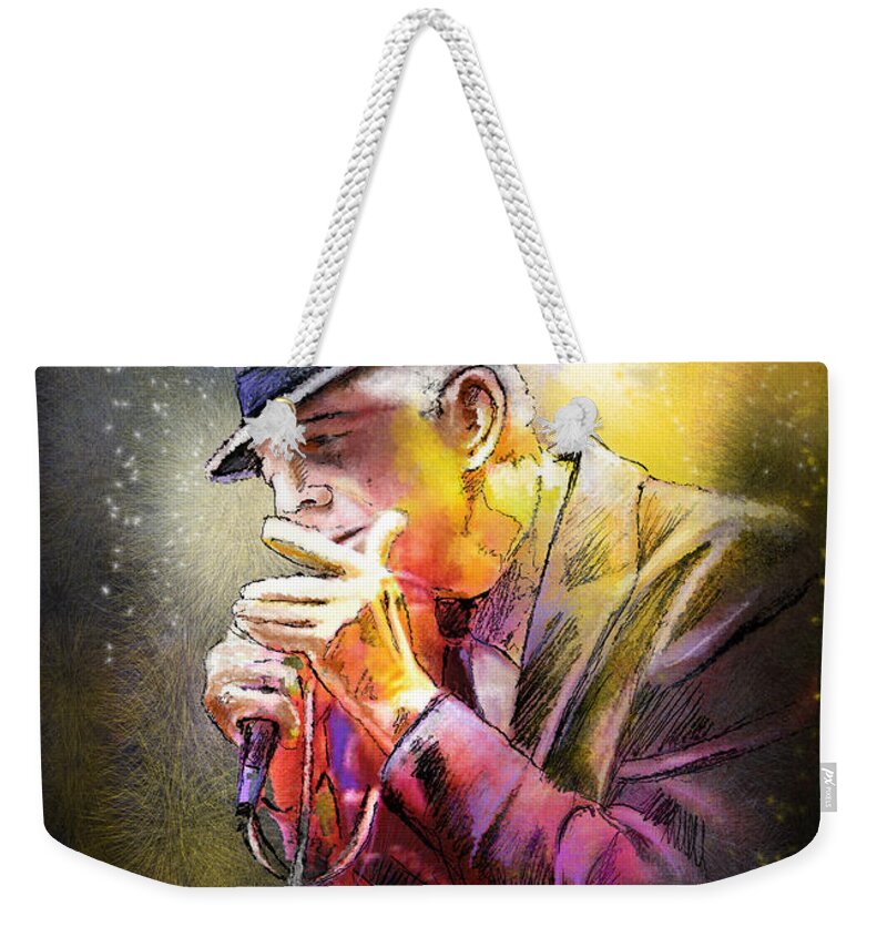 Leonard Cohen Weekender Tote Bag featuring the painting Leonard Cohen 02 by Miki De Goodaboom