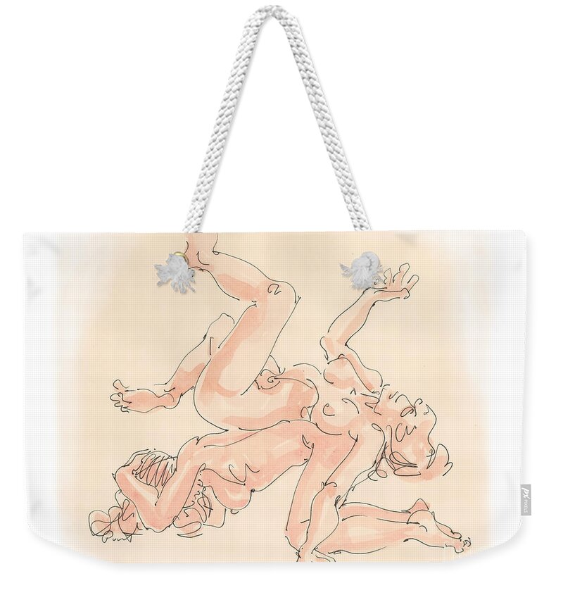 Lesbian Weekender Tote Bag featuring the drawing Lesbian Drawings 3 by Gordon Punt