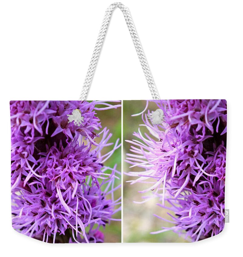 Duane Mccullough Weekender Tote Bag featuring the photograph Liatris Flowers in Stereo by Duane McCullough