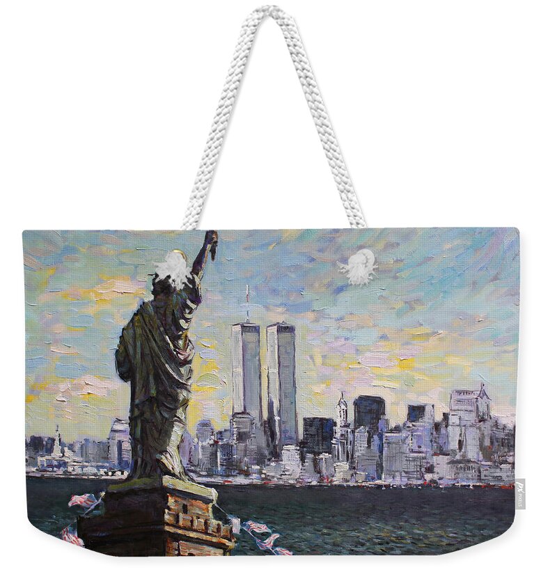 New York City Weekender Tote Bag featuring the painting Liberty by Ylli Haruni