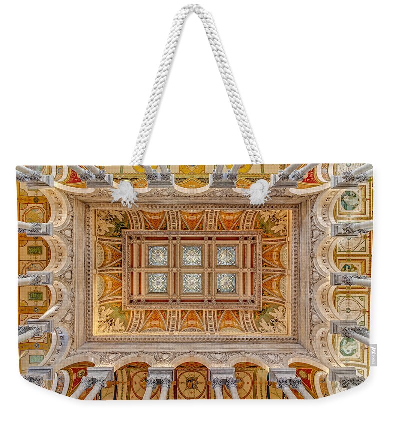 Library Of Congress Weekender Tote Bag featuring the photograph Library Of Congress Main Hall Ceiling by Susan Candelario