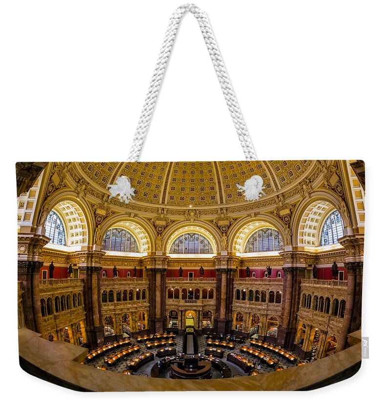Library Of Congress Weekender Tote Bag featuring the photograph Library Of Congress Main Reading Room by Susan Candelario