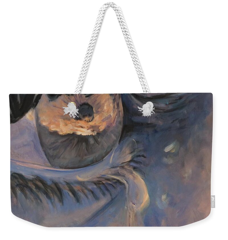Eye Weekender Tote Bag featuring the painting Light falling from the eyes by Marco Busoni