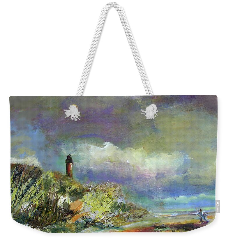 Art Weekender Tote Bag featuring the painting Lighthouse and fisherman by Julianne Felton