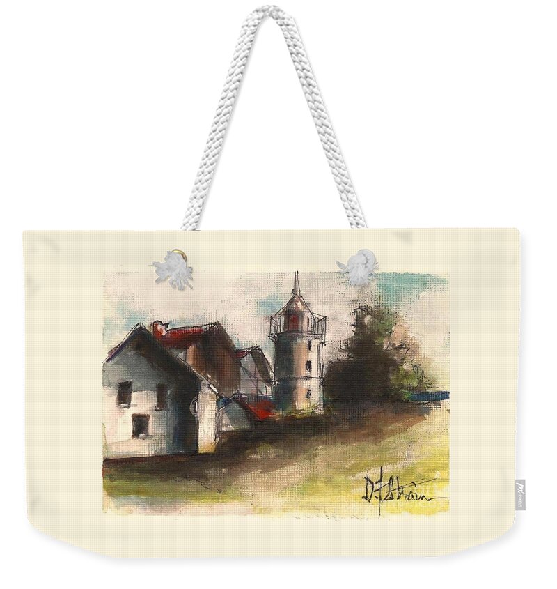 Seascape Weekender Tote Bag featuring the painting Lighthouse by Day by Diane Strain