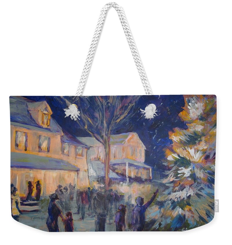 B.rossitto Weekender Tote Bag featuring the painting Lighting the Christmas Tree by B Rossitto