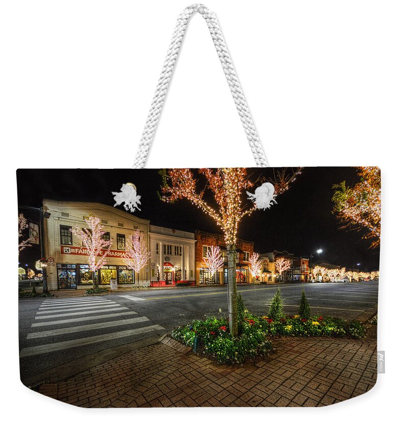 Palm Weekender Tote Bag featuring the digital art Lights of Fairhope Ave by Michael Thomas